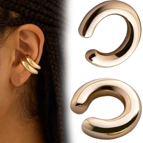 ZUWIJEQ 2 pièces Boucles D'oreilles Femme - Manchette d'Oreille pour Femme Faux Piercing Oreille Réglables Boucles Oreille Sans Trou Ear Cuff Non Piercing Boucles d'Oreilles Ensemble, Or