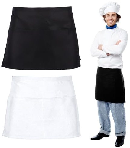 TUONYIS 2 Stück Schwarz-weiße Schürze,Kochschürze Kochschürze Baumwollschürze Schürze,Kochschürze mit Taschen Küchenschürze für Damen Jungen Kellner Backen Koch Restaurant (2 Stück)