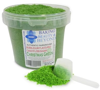 Baking Beauty and Beyond Premium Candy Floss Sugar 800g - Christmas Green Bubblegum Flavour