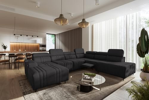Ecksofa mit Schlaffunktion Fabio X Mix 340 cm x 279 cm - Eckcouch mit Bettkasten - Wohnlandschaft in U-Form - Modern - XXL Sofa mit Fußhocker - Seite Links - Anthrazit - Easy Clean Stoff 26
