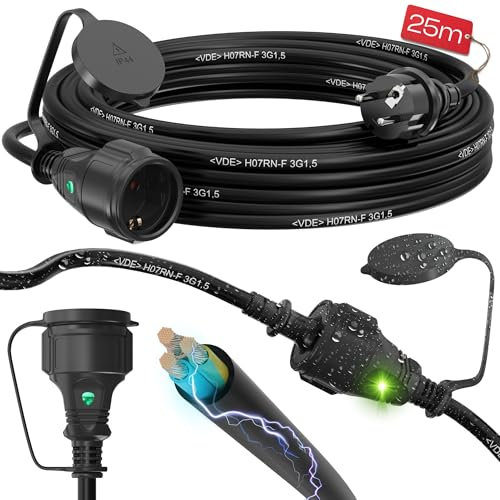 maxgo Outdoor Verlängerungskabel Außen Schuko Verlängerung Rasenmäher Kabel Stromkabel Außenbereich Extension Cable Verlaengerungskabel Garten Kabelverlängerung Elektrokabel Schukostecker, Größe:25m