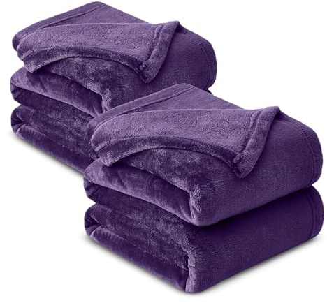 Hafaa Fleece Blanket Throw King Size XXL Pack of 2 - Fluffy Soft Warm Versatile Extra Large Cosy Throws Blankets for Bed/Sofa/Couch, Purple, 230x270cm
