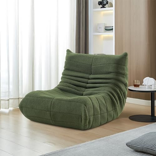 LKPOMI Bodensofa Bodenstuhl mit Rückenlehne, Togo Sofa Boneless Couch, Lesesessel Bequem Teddy Sofa, geeignet für Schlafzimmer, Wohnzimmer (Grün)