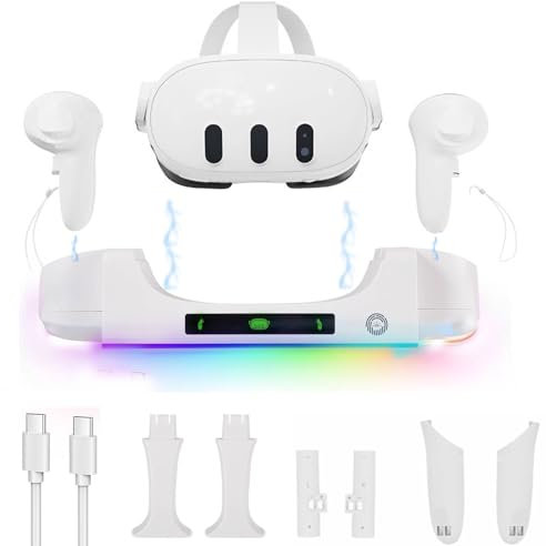 Ladestation für Meta Quest 3S/3 Kompatible, Schnellladestation mit LED-Anzeige, wandmontierte Quest 3s Ladestation für VR-Lade-Headsets und -Controller mit Touch Switch LED-Anzeige