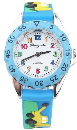 Vspek Kinderuhr Jungen, Bagger Cartoon Uhr Analog Silikon Uhrenarmband für Kinder, Kinderuhren Outdoor Armbanduhr für Jungen und Mädchen 3-10, Kindertag,Weihnachten,Ostern,Geburtstagsgeschenke