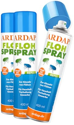 ARDAP Repell Flohspray für Wohnung und Möbel 3 x 400ml - Alternative zum ARDAP Fogger gegen Flöhe/Floh Fogger - Flohmittel für Wohnung - Umgebungsspray Flöhe - Wirkt schnell (PT19)