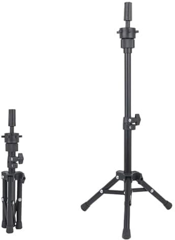 VEELTRAS Wig Stand Tripod Adjustable Metal Mini Wig Head Stand for Training Mannequin Heads and Canvas Block Head (black)