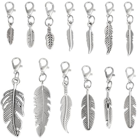 PH PandaHall 78 Stück Feder Charms 13 Stile Antik Silber Federn Anhänger Metallanhänger Im Tibetischen Stil Für Die Herstellung von Traumfänger Kaychain Schmuck 23~53mm