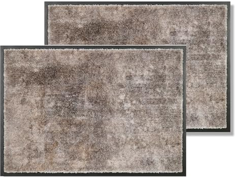 Rutschfeste Türmatte waschbar Innen - Beton grau 2er Set 67 x 150 cm | Strapazierfähig Fußmatte Innenbereich Schmutzfangmatte pflegeleicht Sauberlaufmatte robust Fussmatte Eingangsbereich Haustür