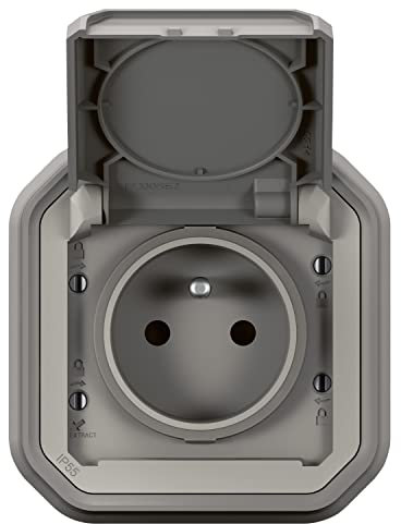 LEGRAND | Prise De Courant Standard Plexo, Gris Encastré, Étanche IP55 Contre Poussières Et Projections D'Eau, Résistance Aux Chocs IK08, Produit Complet Prêt À Installer