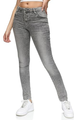 REPUBLIX Damen Knopf Mid Waist Skinny-Fit Stretch Denim Jeans RJ-1004
