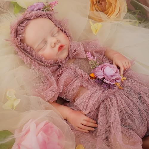 YaLuoQian 43 cm Vollsilikon Lebensechte Babypuppen Mädchen Schlafposition