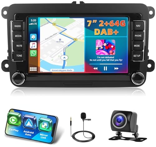 Motorsi DAB+ Autoradio für VW Golf 5 6 7 t5 t6 Polo 6r Touran Tiguan 5n 7n 9n, 2GB+64GB CarPlay Car Stereo Con Android Auto Bluetooth GPS WiFi RDS/FM SWC USB Canbus mit Rückfahrkamera