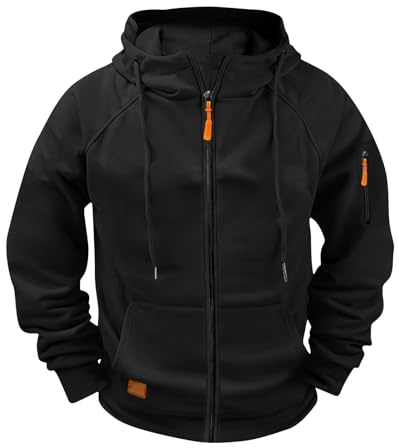 Hoodies For Men Uk Cargo Military Jacket Full Zip Sweatshirt Long Sleeve Casual Plain Hoody Multi Pockets Sport Hooded Sweatshirts Comfortable Holiday Clothing Jumper With Pockets
