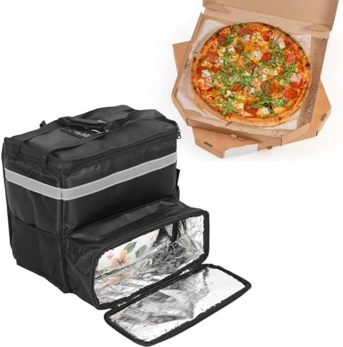 Lebensmittel-Lieferrucksack, Isolierte Liefertasche erweiterbar & faltbar,isolierte Pizza-Tragetasche mit reflektierenden Streifen,Wasserdicht,Thermotasche für Pizza, Essen,Getränke 16.1x15.0x14.2in