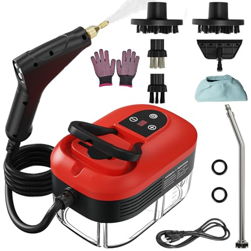 Handheld Steam Cleaner, 2500W High Temperature Pressurized Machine, 1.2L Water Tank, Handle-Controlled Steam Output, Portable Cleaning Steamer for Home, Car, Bed Bug, Furniture, Couch (Red.)