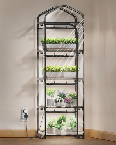 Barrina CX92Z 4 Tier Indoor Mini Greenhouse with Grow Lights, 72W 5000K | Full Spectrum, Plant Stand with Tent, Timer, Thermometer, for Seed Starting, Vegetables, Indoor Plants Growth, 50x45x158cm