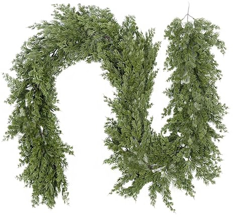 Guirnalda navideña de Cedro Artificial Hecha a Mano, 2 Metros de follaje Verde navideño for repisa de Chimenea, Escalera, Mueble de TV y decoración Invernal del hogar.