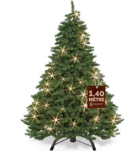 CASARIA® Premium Weihnachtsbaum künstlich M 140 cm mit Lichterkette naturgetreu viele Spitzen Stabiler Metallständer einfacher Aufbau Tannenbaum