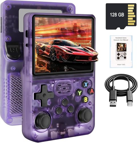 R36S Retro Handheld Game Console with 3.5 IPS Display, 128GB and 21,000+ Classic Games, Open Source Linux System, Screen Portable Pocket Video Player [Linux], Purple