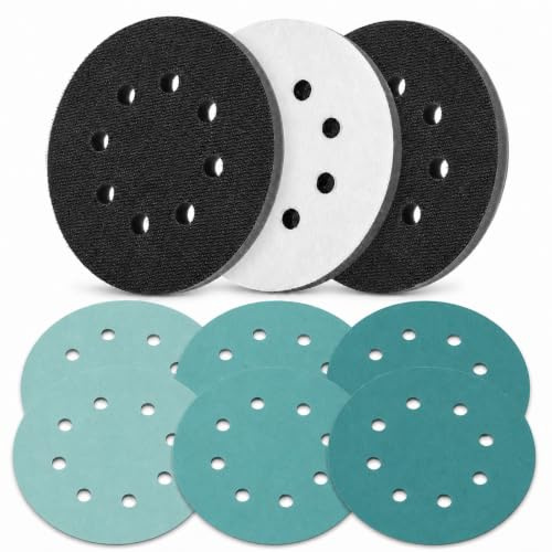 125mm Sanding Discs, Orbital Sander Interface Pads with 3 Foam Buffer Pads & 6 Grit Sandpapers (80/120/240), 8 Holes Hook and Loop Soft Sponge Buffer Backing Pads Kits for Sanders