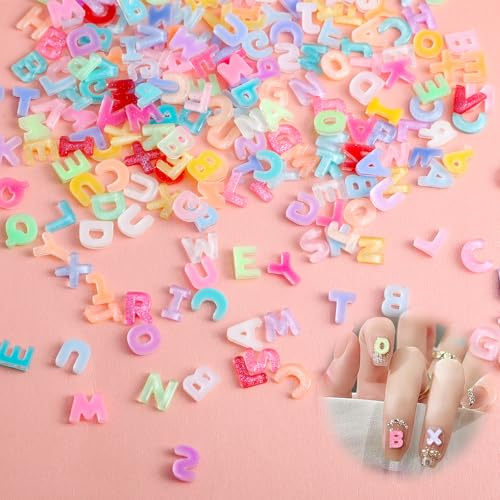 300 Kleine Buchstaben Nagelanhänger, Buchstaben-Anhänger für Nagelkunst, Flache Rückseite Alphabet Strasssteine Nagelanhänger in Bonbonfarben Mit Glitzer Design Für Damen-Maniküre