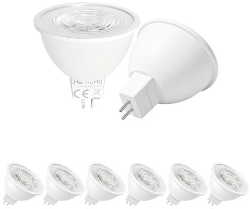 KEJIYILT 12V GU5.3 LED 7W, 2700K Warmweiß 38° Abstrahlwinkel LED Spot MR16, 650Lm AC/DC 12V LED Leuchtmittel, 25.000 Std. Lebensdauer, Nicht Dimmbar, 6 Stück, Kunststoff