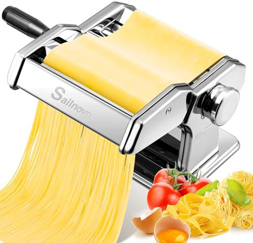 Sailnovo Nudelmaschine Aluminiumlegierung 180 System 9 Stärke Einstellungen 2 Schneidvorrichtungen für Spaghetti Fettuccini Lasagne Manuell Pasta Maker(Silber)
