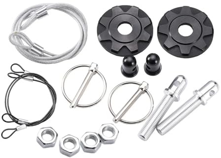 ATEHDEN Kit 2 perni Cofano Motore con Piastra in Alluminio CNC, Adatti per Dodge Challenger e Mustang. Blocco di Blocco per Cofano Serratura Coperchio Mo(Black)