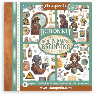Stamperia - Rub-on Kit for Scrapbooks, Albums, Cards, Bullet Journals and More, Easily Transfer Images onto Paper and Other Surfaces, Perfect for Crafts and Gifting (6 Pages) (A New Beginning)