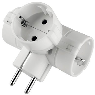 Poly Pool PP2350 Adattatore Con 3 Prese Grandi Standard Tedesco e Spina Schuko 16 A, Bianco