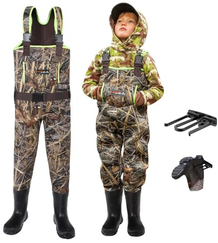 HISEA Kids Chest Waders for Toddler & Children, Youth Neoprene Waterproof Hunting Fishing Wader with Insulated Boots Boy Girl
