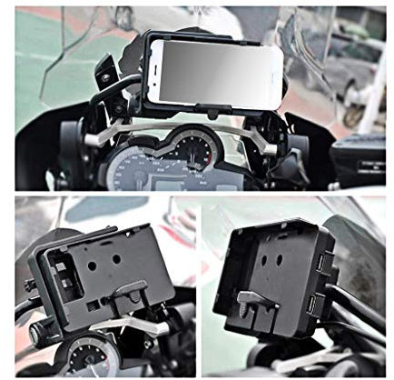 NATGIC Supporto per cellulare da moto con caricatore USB per R1200GS LC Adventure S1000XR R1200RS (nero)