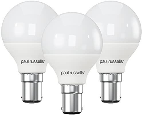 paul russells LED Light Small Bayonet Cap B15, 60w Equivalent, 6.5W 806 Lumens LED Bulbs, 2700K Bright Warm White, Mini Globe Frosted G45 SBC Golf Ball Energy Saving (Not Dimmable) Lightbulbs, 3 Pack
