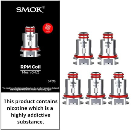 SMOK RPM Replacement Coils, 0.4 Ohm, Mesh Coils, Works With RPM40, RPM 2 Kit, Enhanced Flavor, Vapor Production, SMOK Vaping Coils, Pack of 5, No Nicotine