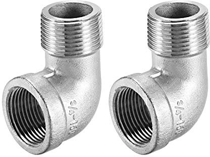 sourcing map Coude en Inox Acier 201 Coulé Raccord Tube 90 Degré 3/4 BSPT Femelle x 3/4 BSPT Mâle Filetage 2Pcs
