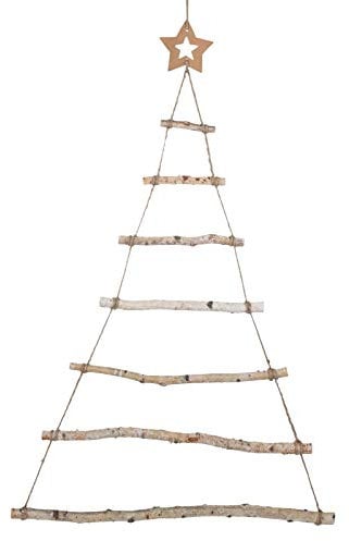 Gwhole Albero di Natale da Parete Albero Natale Legno Albero di Natale a Muro Albero di Natale da Appendere Decorazione Appesa Scala in Legno con Stella, Ornamenti Pendenti con Stella e Corda