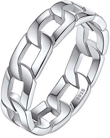 Silvora Men's Ring S925 Sterling Silver Thumb Ring Cuban Link Chain High Polished Comfort Fit, Silver Size O