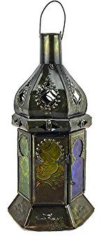 Marokkanische Laterne aus Glas und Metall, handgelocht, 25 cm