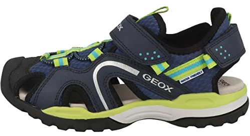 Geox J Borealis Boy B, Sandali Bambini e ragazzi, Blu/Verde (Dk Blue/Lime), 35 EU