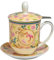 TeaLogic Kräuterteetasse Set Emma - mit Sieb Deckel und Untertasse I Tea Logic Becher Tasse mit Flamingo Motiv - Fine Bone China - 4 TLG. (0,35ml)