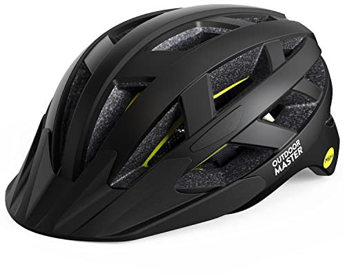 OutdoorMaster Gem Recreational MIPS Cycling Helmet - Two Removable Liners & Ventilation in Multi-Environment - Bike Helmet in Mountain, Motorway for Youth & Adult (Carbon Black, Large)