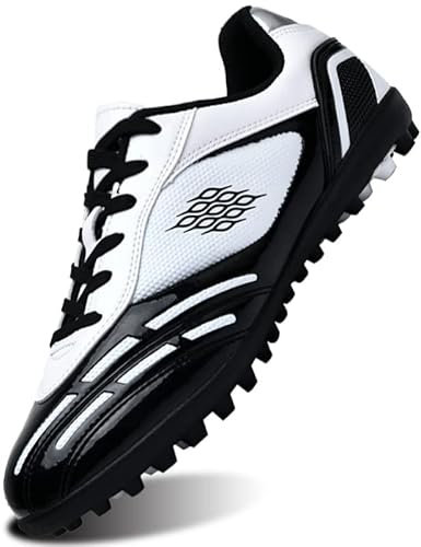 SIN0ES S26028 Fußballschuhe Unisex Kinder Kunstrasen Indoor Fussballschuhe Jungen Low Top TF Trainingsschuhe Weiß Schwarz Gr.34