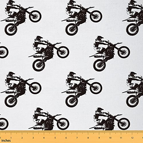 Dirt Bike Stoff Meterware Motocross Fahrer Polsterstoff für Kinder Jungen Erwachsene Männer Motorrad Extremsport Thema Motorrad dekorativer wasserdichter Stoff 92 x 150 (HxB) Schwarz Weiß