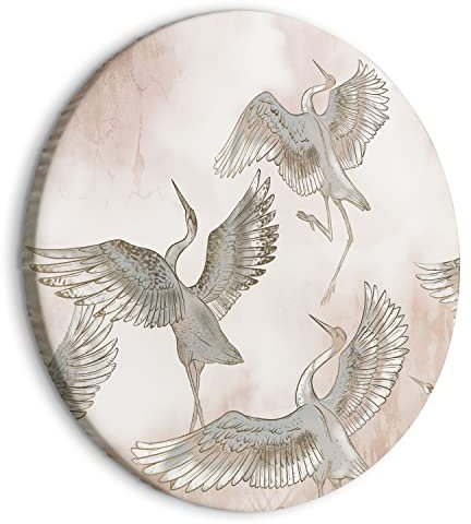 murando - runde Bilder Vögel 80x80 cm Leinwandbild 1 tlg Kunstdruck modern Wandbilder XXL Wanddekoration Design Wand Bild Natur Landschaft Kranich Wiese wie gemalt g-A-10094-bc-a