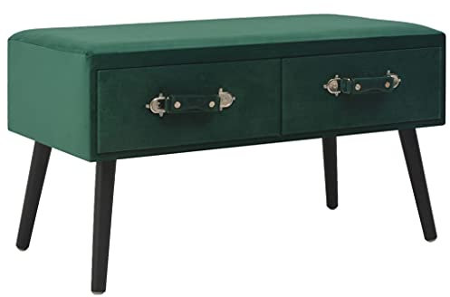 Makastle Sitzbank Sitzhocker Bettbank Polsterbank Ottoman mit 2 Schubladen, Esszimmerbank Fußhocker für Schlafzimmer/Wohnzimmer/Flur, 80 cm Grün Samt