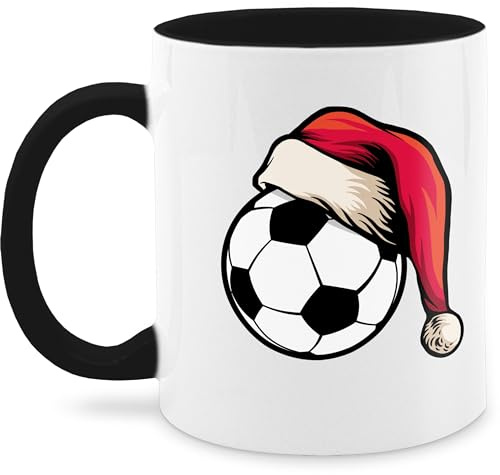 Shirtracer Tasse zweifarbig Fußball Weihnachtsmütze | Schwarz, 325 ml, Weihnachten, Christkind, Advent, Weihnachtsmann, Bescherung, Weihnachtsgeschenke, Keramik, lustig