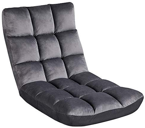 Yaheetech Silla de Suelo Plegable con Respaldo Ajustable 14 Posiciones Sofá Acolchado de Terciopelo para Meditación Lectura Gaming Asiento de Espuma 111,5 × 53 × 14 cm Gris