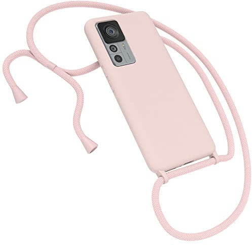 EAZY CASE Premium Silikon Handykette kompatibel mit Xiaomi 12T / 12T Pro Handyhülle mit Umhängeband, Handykordel mit Schutzhülle, Silikonhülle, Hülle mit Band, Kette für Smartphone, Alt Rosa