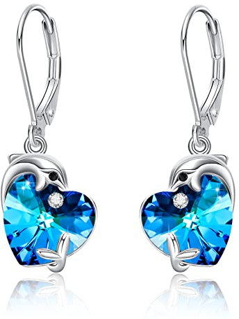 Delfin Ohrringe Hängend 925 Sterling Silber Liebesherz Hypoallergen Kristall Kleine Ohrringe kinder tier Schmuck für mädchen